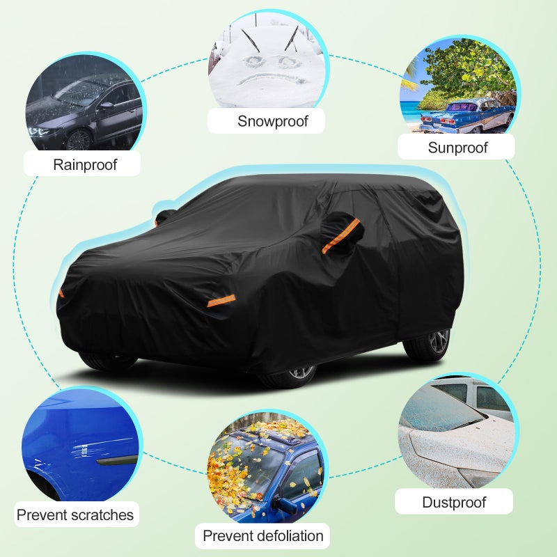 SEAZEN 2 Layers SUV Car Cover Waterproof All Weather, Outdoor Car Covers for Automobiles with Zipper Door, Hail UV Snow Wind Protection (Length Up to 190") - Image 4
